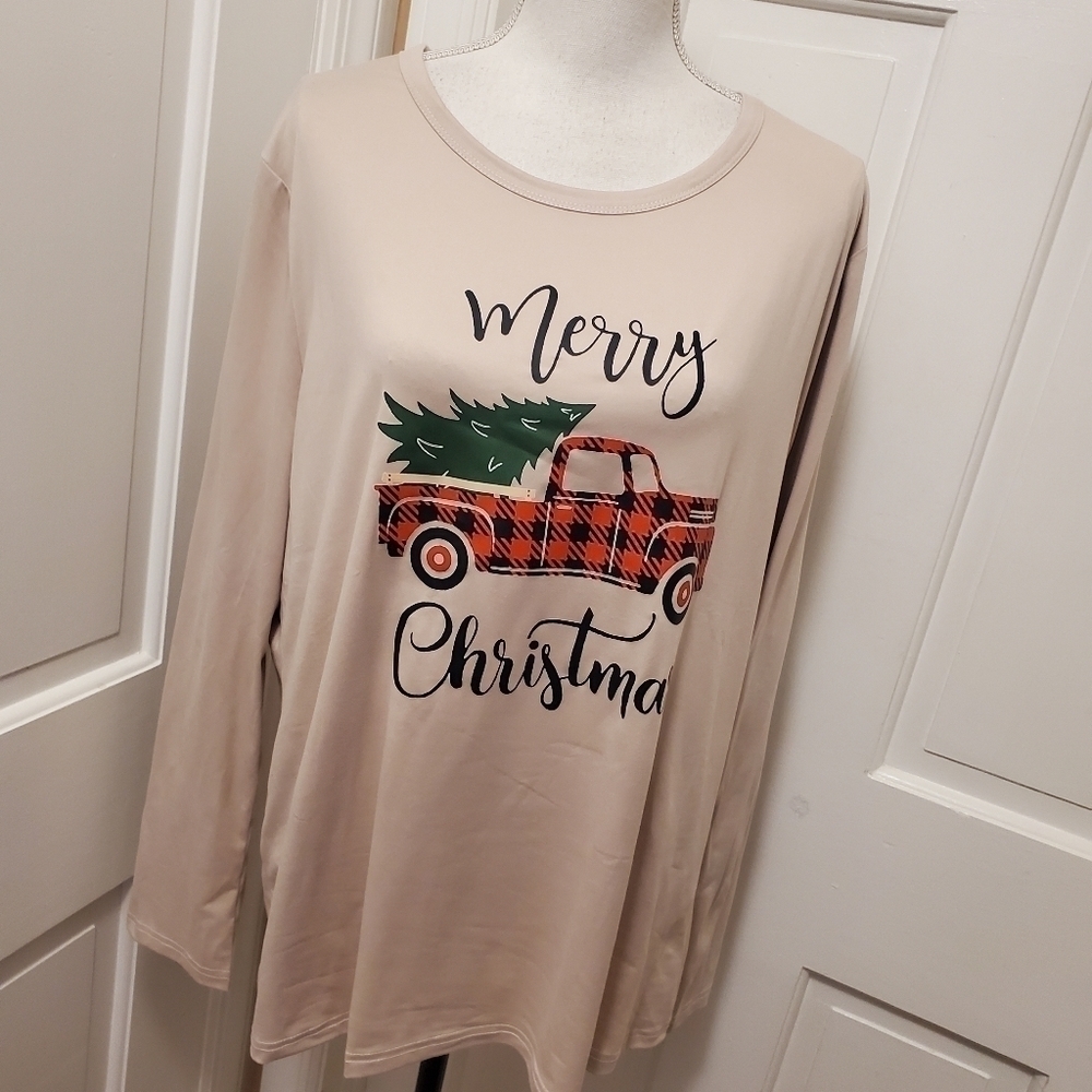 "Merry Christmas" L/S Tee 100% Polyester Size XXL=16, festive
